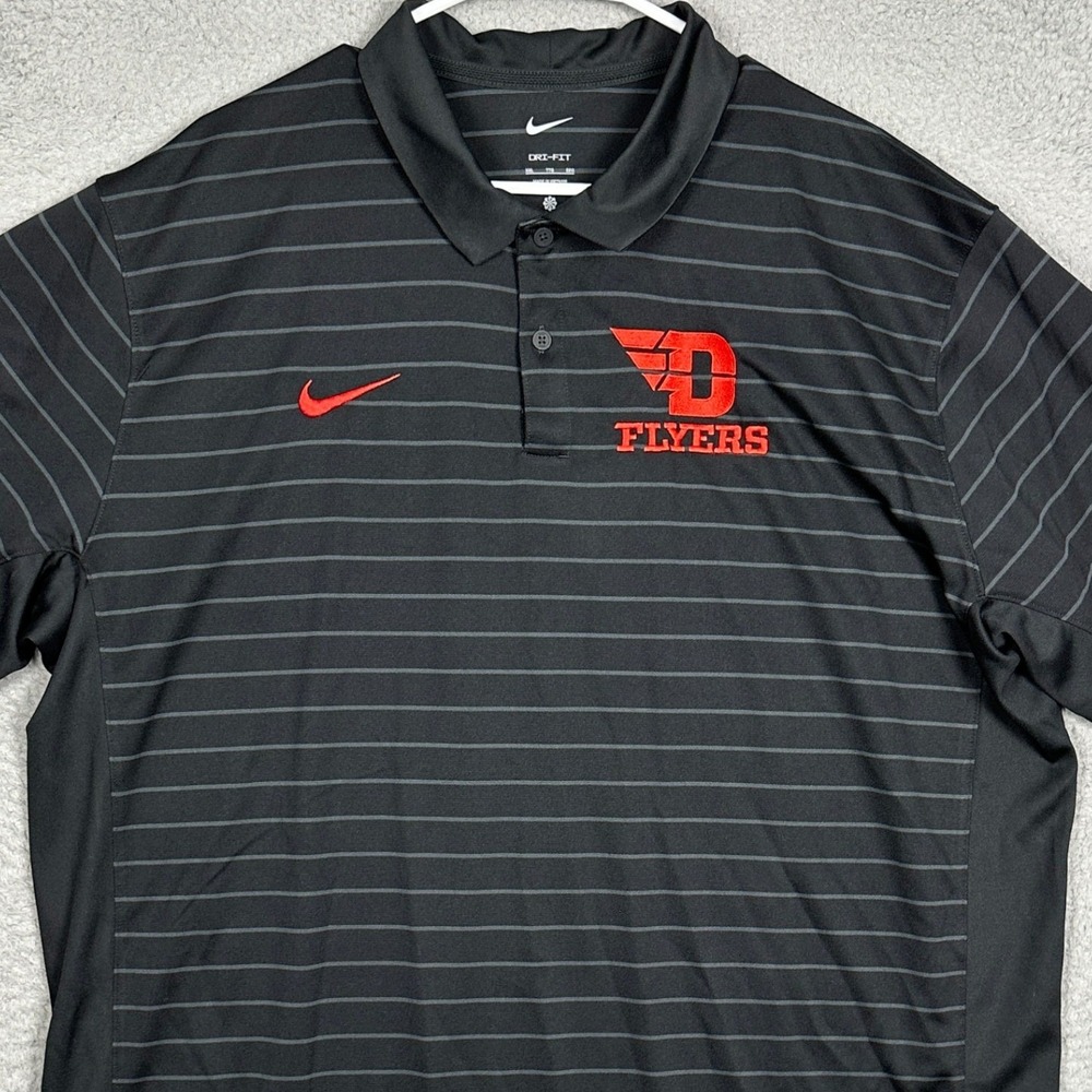 Dayton Flyers Nike Polo Shirt Mens 2XL Dri-FIT Black Striped NCAA Athletic Rugby